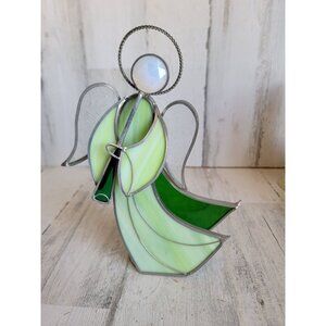 Angel green‎ flute stained glass cherub home decor figure religious